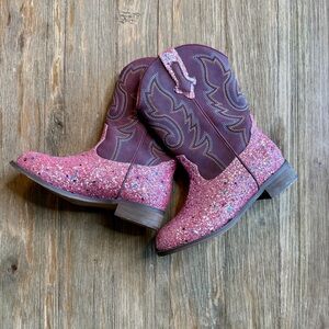 Glittery Pink Western Kids Boots, Size Todder 12